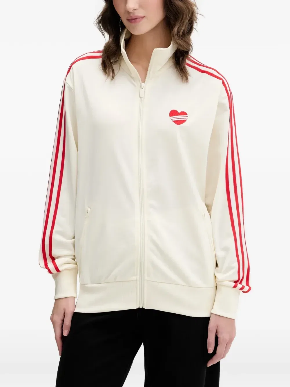Куртка с полосками по бокам и вышивкой в виде сердца Adidas, бежевый