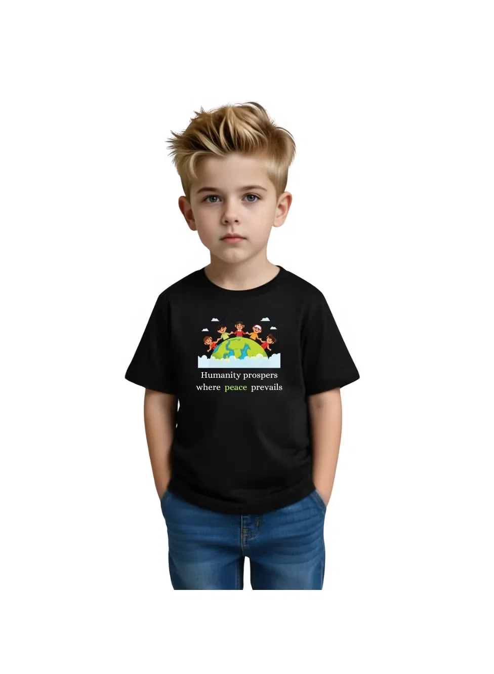 Футболка с принтом Peace & Humanity для мальчика Printshop4Me, черный