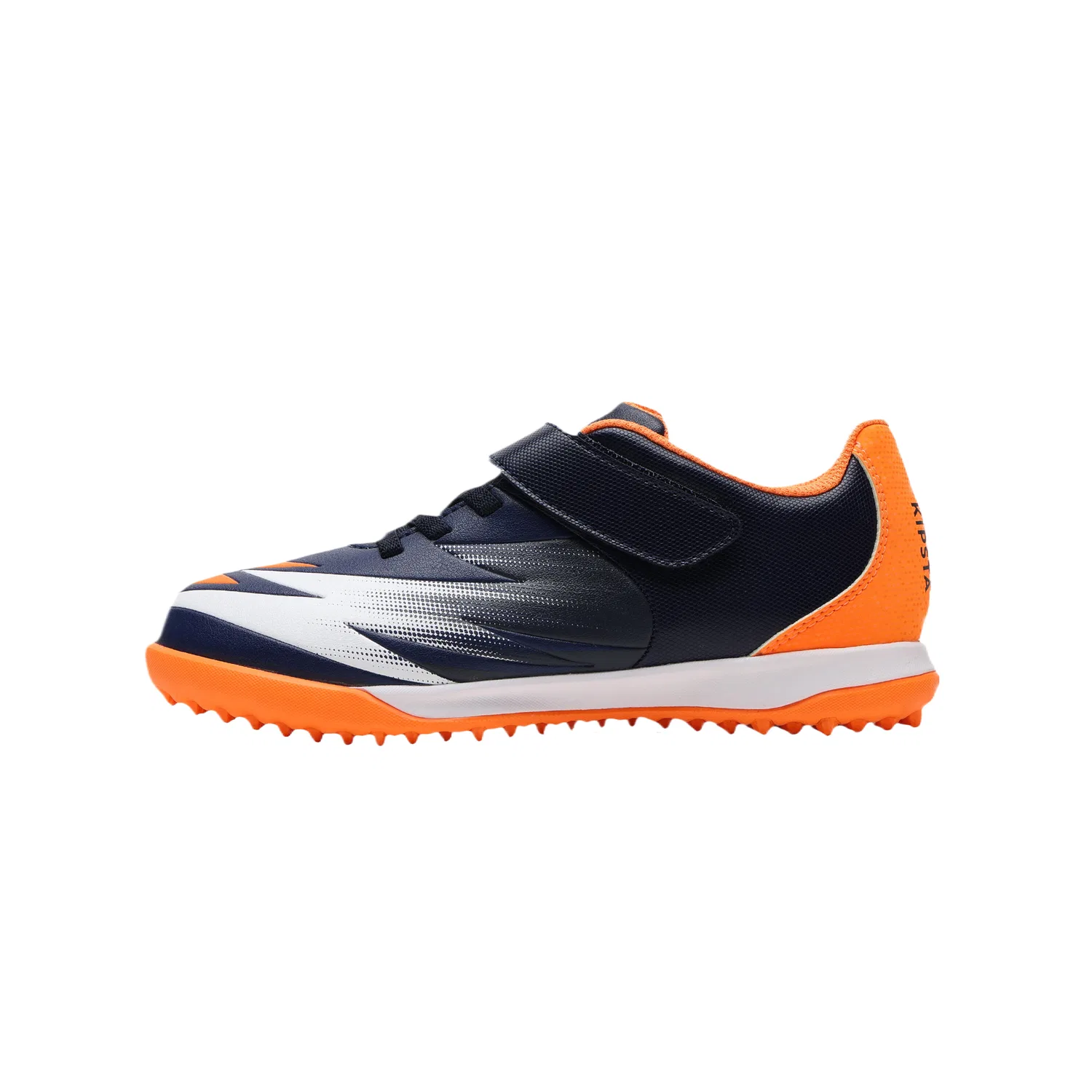 Детские футбольные бутсы с амортизацией и возвратом энергии Dark Navy Blue/Electric Orange DECATHLON
