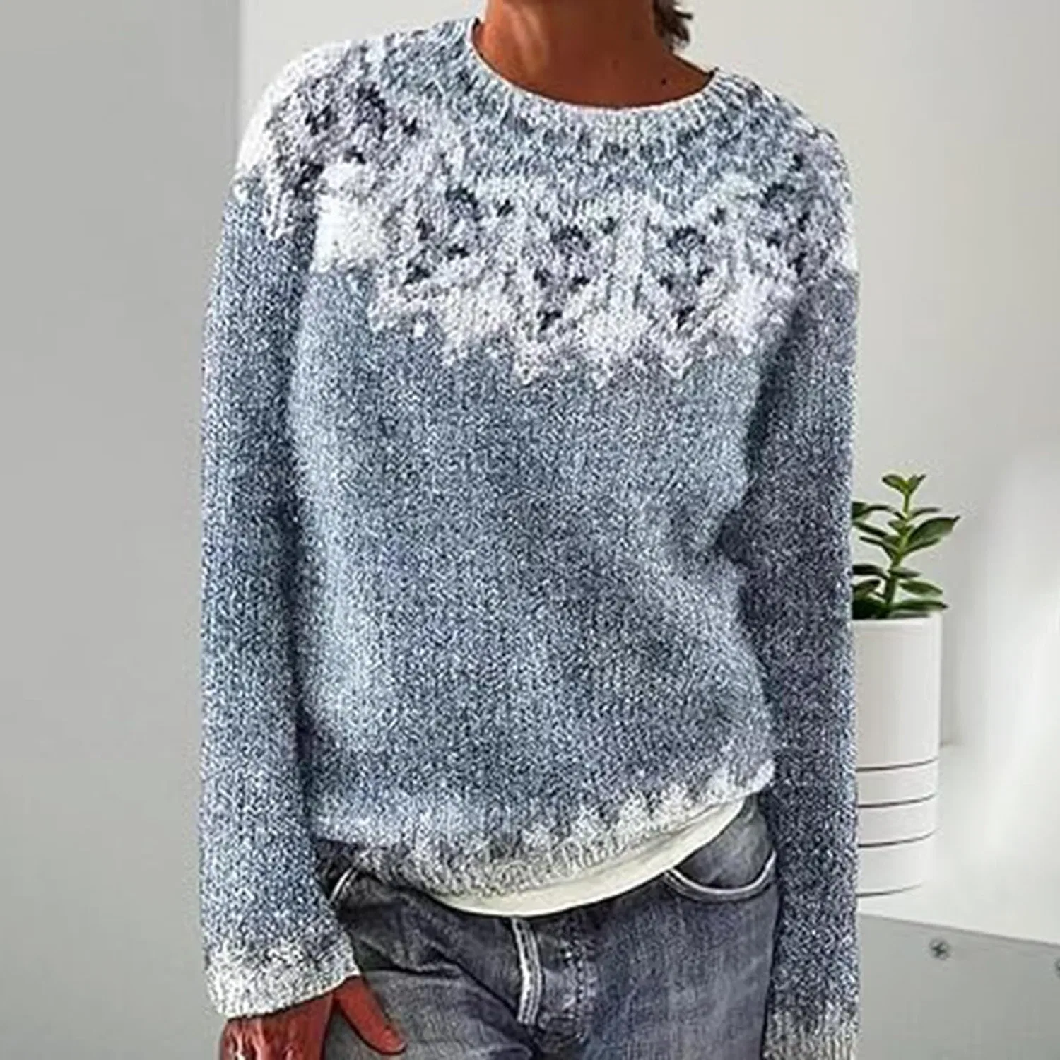 Женский свитер с принтом Fair Isle HUIFUAO, A05 Blue — фото 2