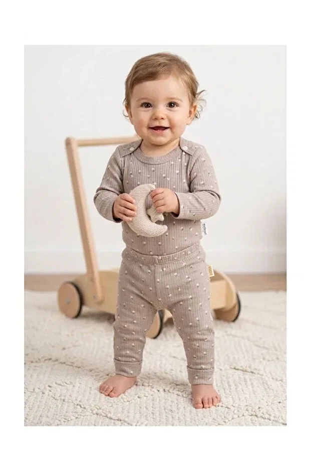 Детский комплект боди и штанов хлопковый с принтом Liliyum, Beige