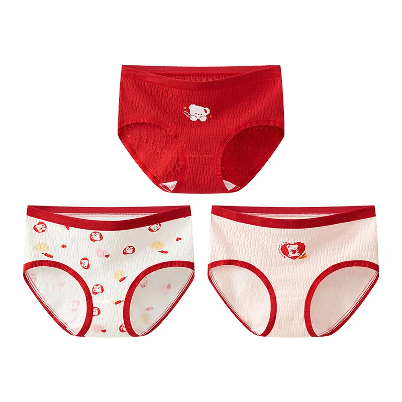 Детские трусы для девочек 3 предмета Red+White+Cream Apricot MIIOW