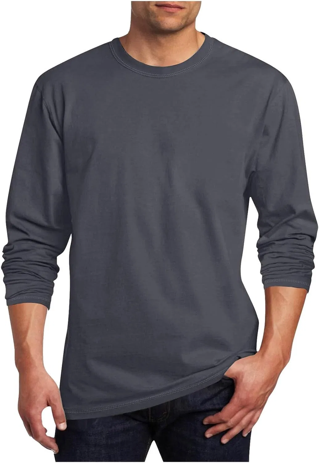 Мужская свободная футболка с длинным рукавом с круглым вырезом, Dark Gray
