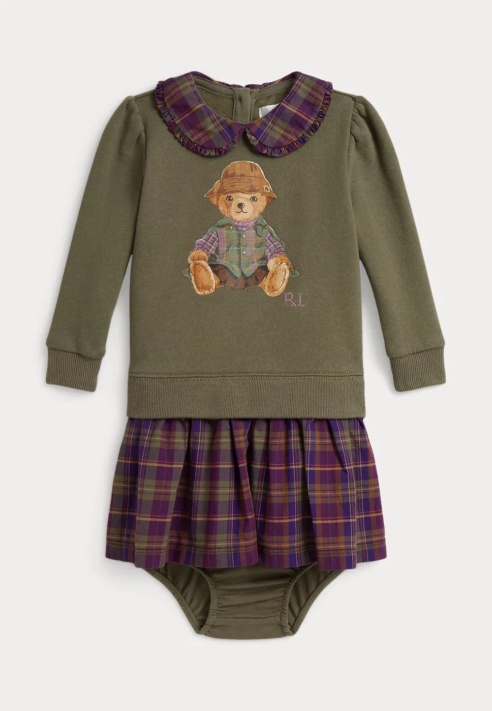 Флисовое платье и панталоны Polo Bear, размер 0-2 года - повседневное платье Polo Ralph Lauren, Cruise Olive