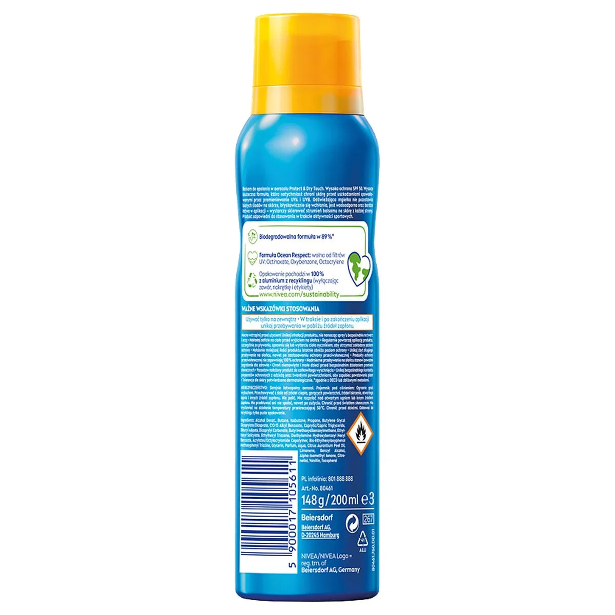 Солнцезащитный спрей-аэрозоль SPF 50 200 мл NIVEA SUN Protect & Dry Touch, 200 мл — фото 2