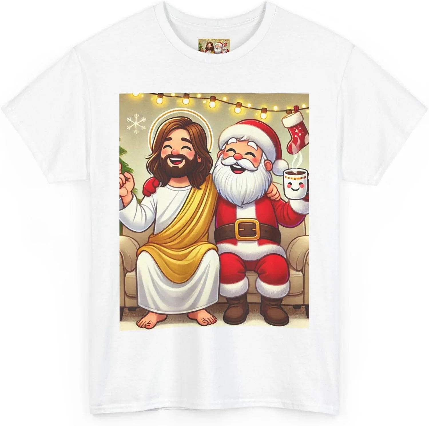 Женская футболка с принтом Funny Santa Jesus Hanging Out, белый — фото 3