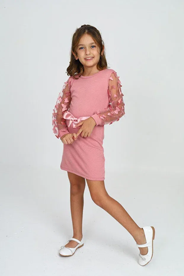 Детское платье для девочек с длинным рукавом Öykü Kids, Pink — фото 3