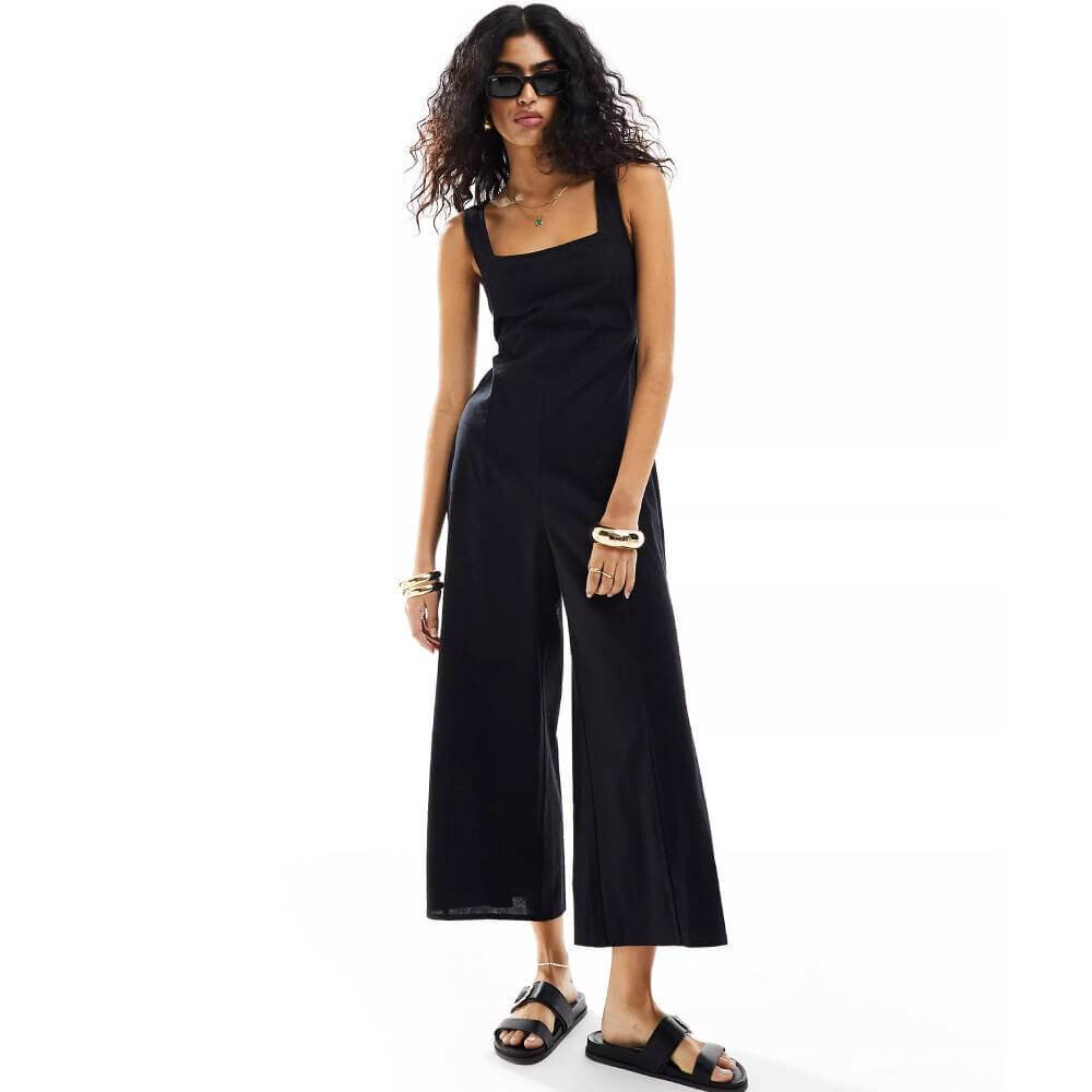 

Комбинезон Asos Design Short Linen Drawstrings On The Back, черный