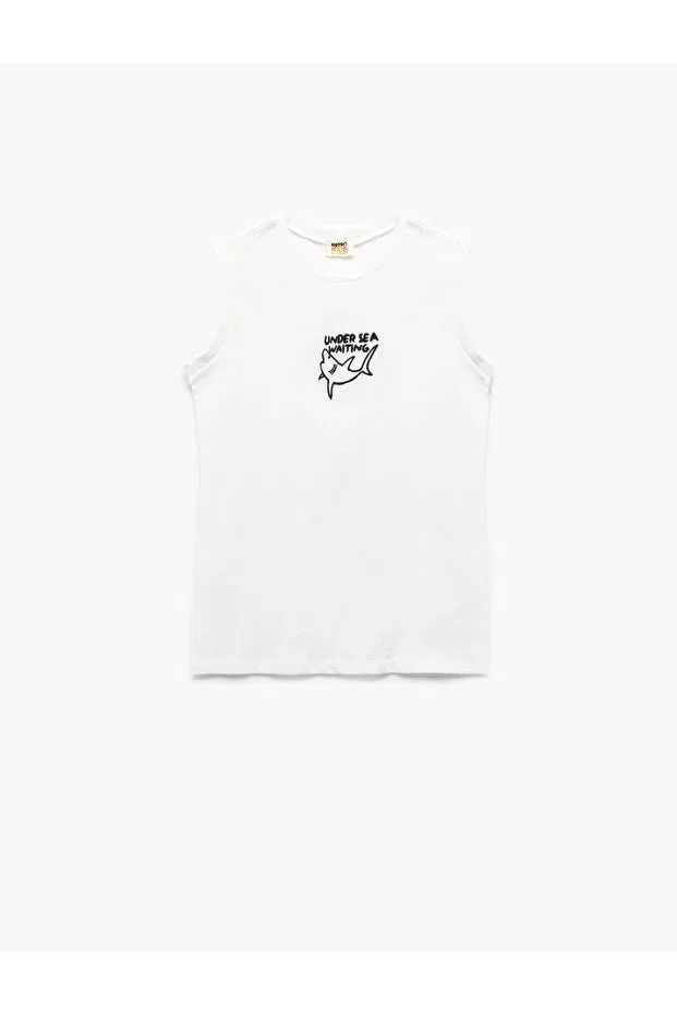 Детский топ для мальчиков с принтом Shark Embroidery Koton, White