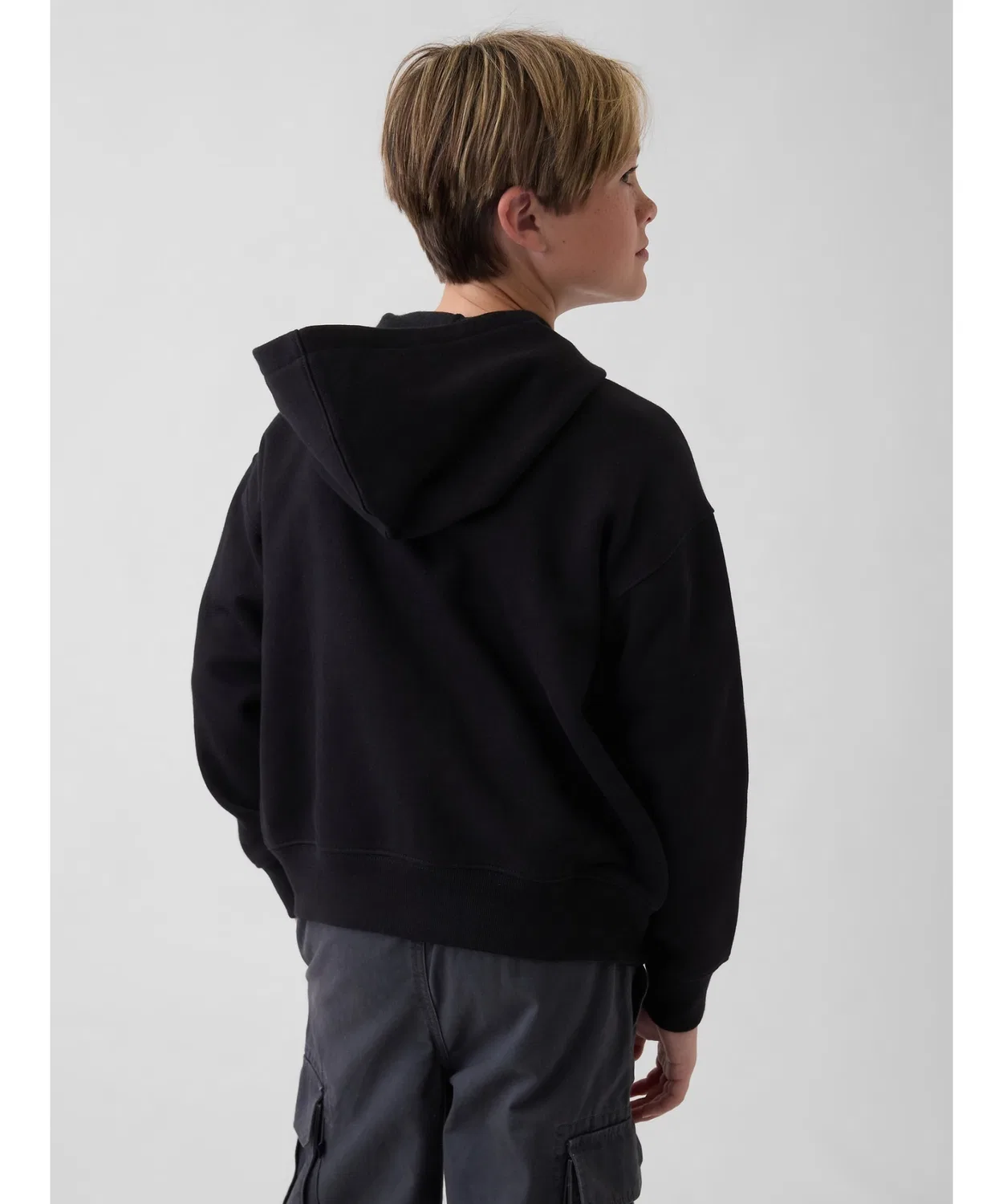 Детский худи с капюшоном на молнии с логотипом GAP, Relaxed Fit, Black — фото 3