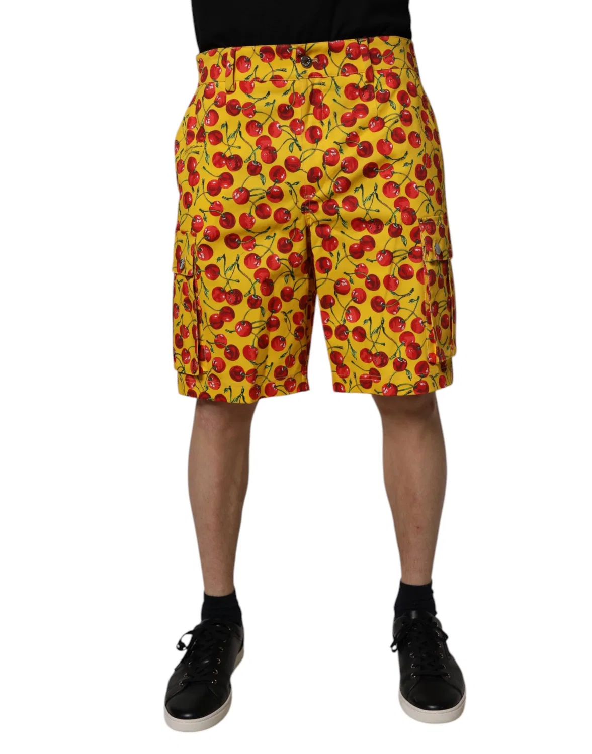 Мужские шорты-бермуды с принтом черешни Yellow Cherry Print Cotton Dolce & Gabbana, Yellow — фото 2