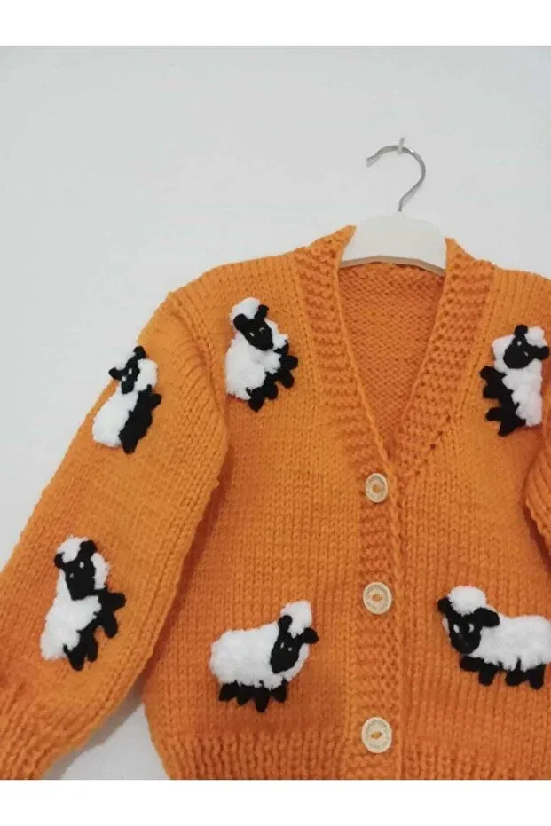 Детский кардиган с принтом Hand knitted lamb cardigan El Örgüsü Cici Bebe, Orange — фото 2