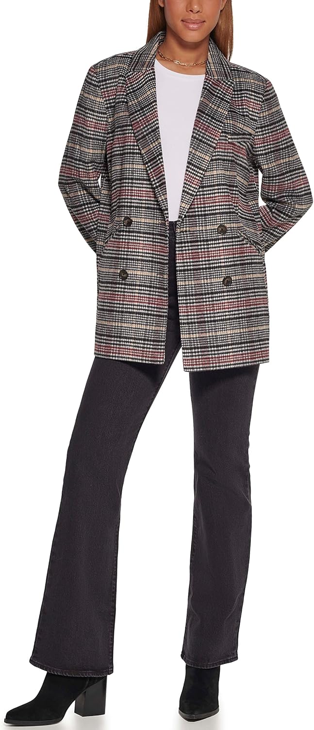 Женский двубортный пиджак Levi's из шерстяной смеси, Black/Wine Plaid — фото 3