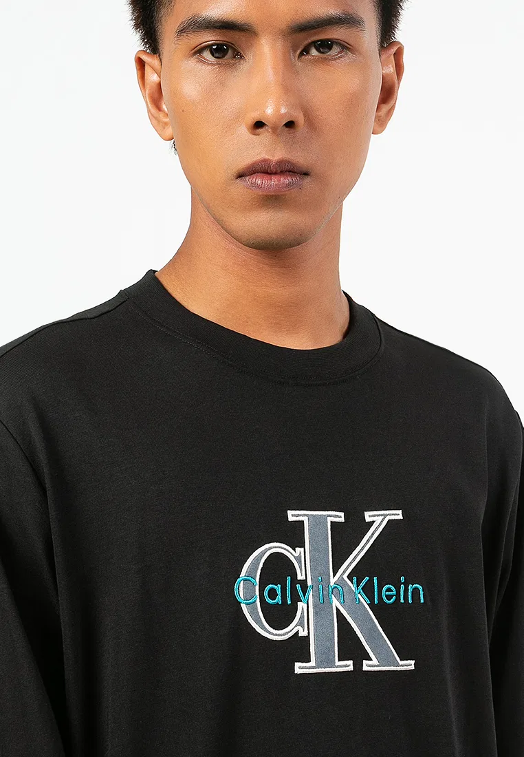 Футболка с длинным рукавом, триколор, Monologo, Calvin Klein Jeans, черный — фото 3