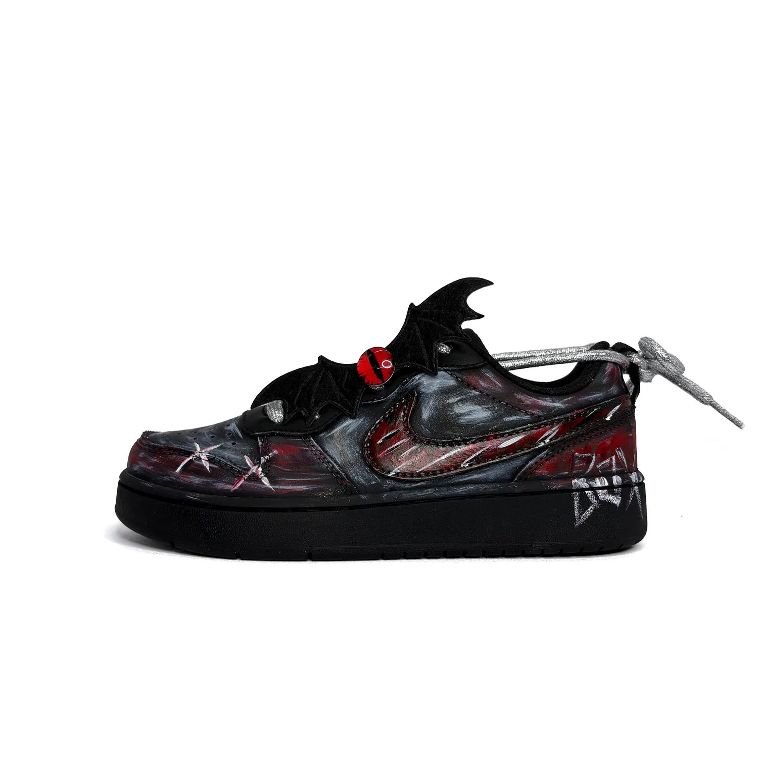 Детские кастомные кроссовки с принтом Red Demon Eye, синтетическая кожа, низкий профиль, Nike, Black Red