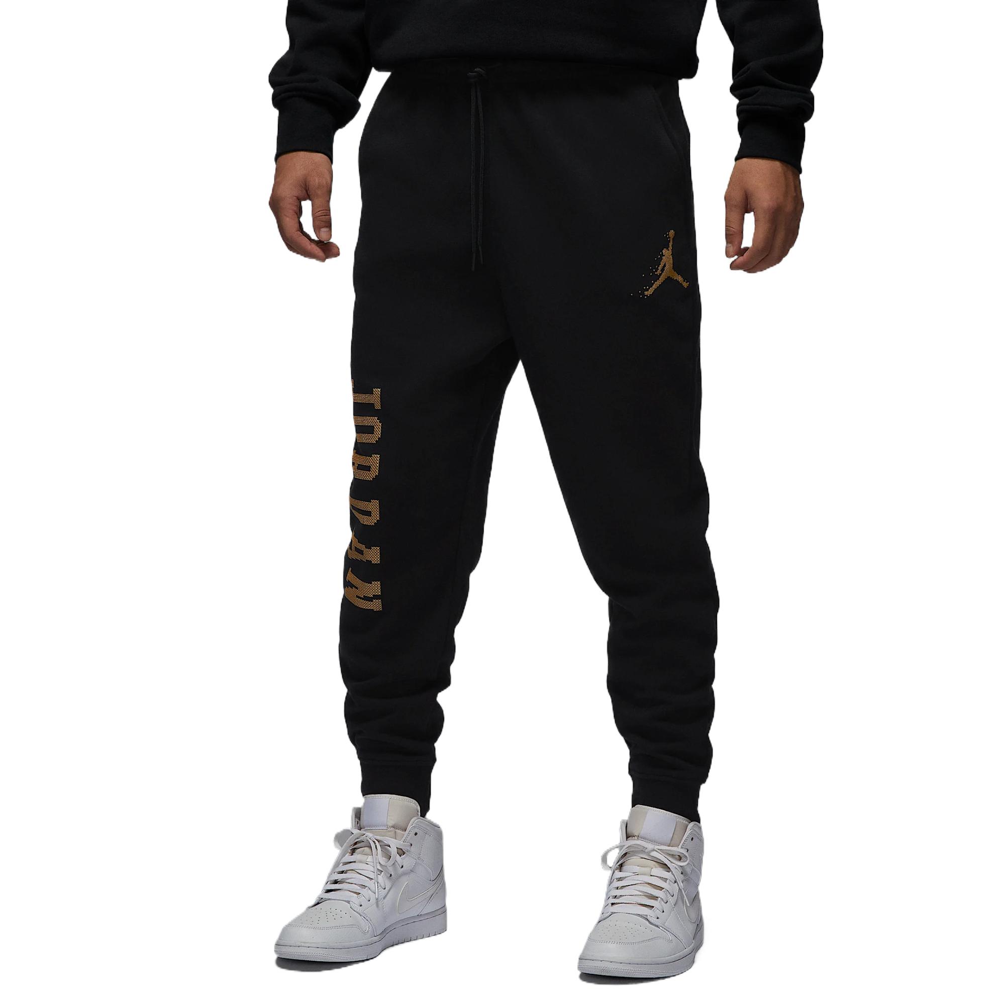 Jordan Элегантные спортивные брюки Essentials Holiday Knitted, мужские, Black/Gold Zodiac Gold — фото 3