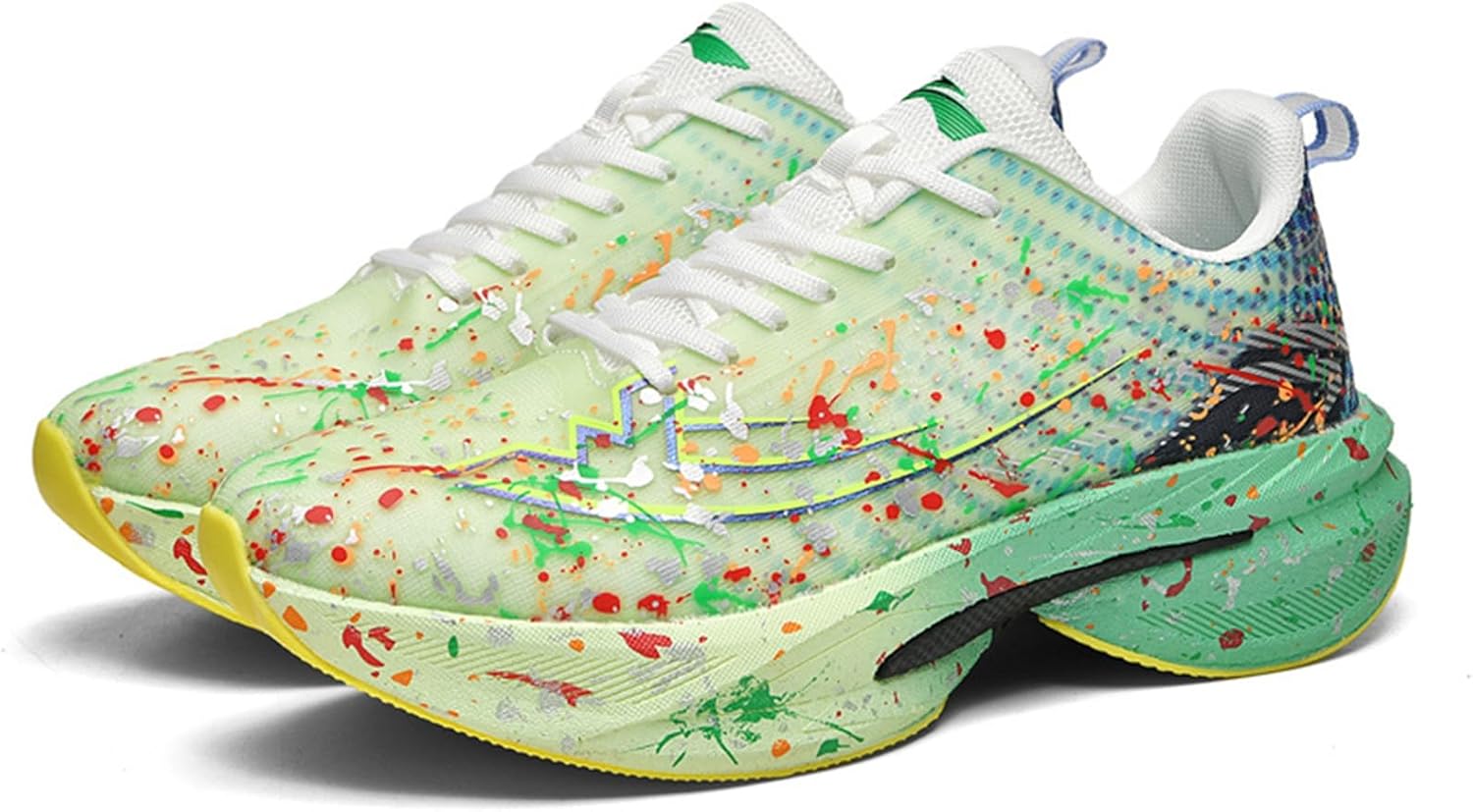 

Мужские кроссовки с дышащей сеткой, круглый носок, шнуровка, утолщенная подошва, противоскользящие, легкие, для бега, подходят для повседневной ходьбы и тенниса Igzbibg, белый/зеленый