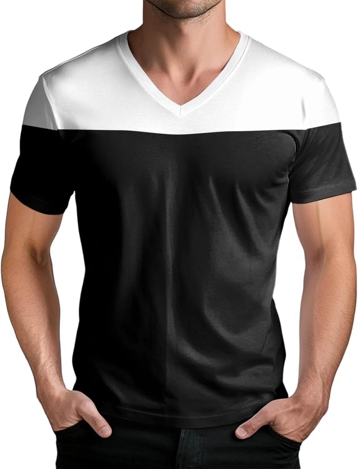 

Мужская футболка V-образного выреза с цветными блоками, короткий рукав, размеры M-3XL WENKOMG1