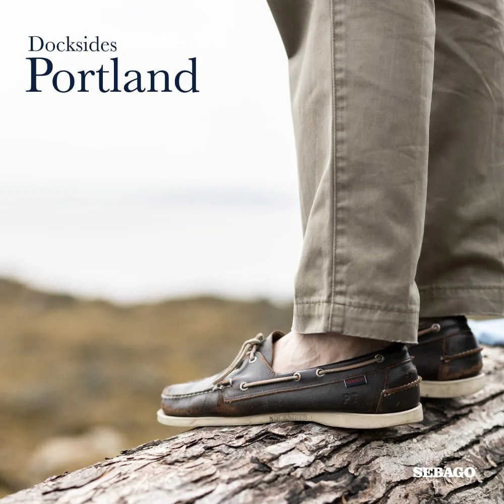 Топсайдеры Sebago Portland - мокасины из цельной кожи, ручная прошивка с кожаной подкладкой стельки и нескользящей резиновой подошвой, не оставляющей следов, темно-коричневый — фото 2