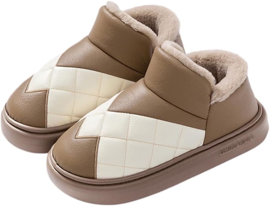 

Мужские домашние тапочки с закрытой пяткой из премиальной кожи, с термо-сеткой, противоскользящие, мягкие, теплые и пушистые Generic, коричневый