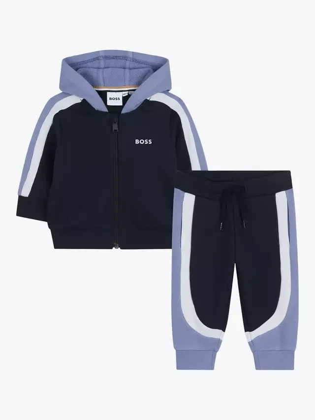 Детский комплект из худи и спортивных штанов из смесовой хлопковой ткани HUGO BOSS, Navy