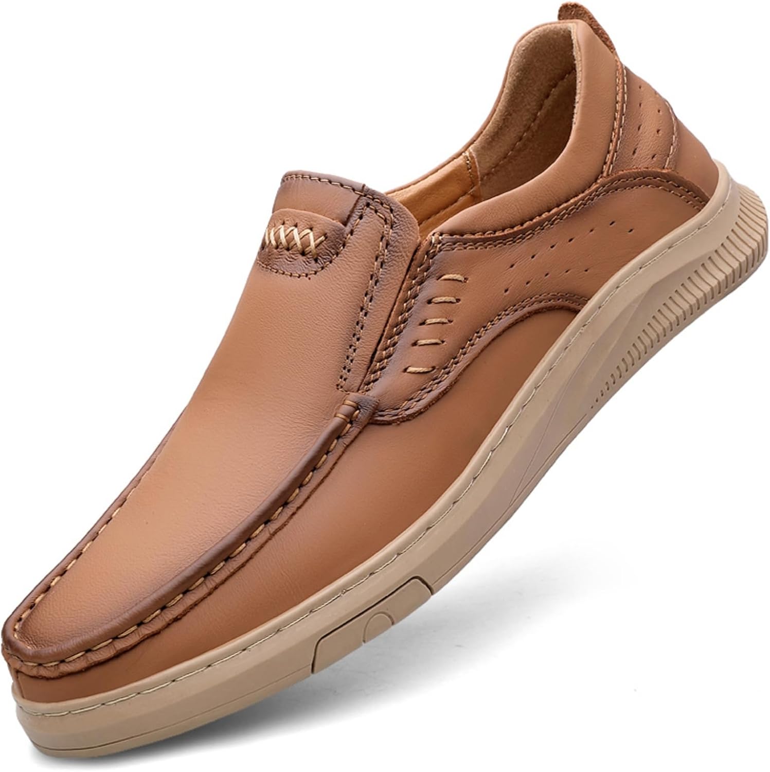 

Мужские мокасины Boaobaihuo из легкой кожи, туфли-лоферы на плоской подошве с круглым носком, нескользящие низкие лоферы для прогулок, вождения и походов на открытом воздухе, коричневый