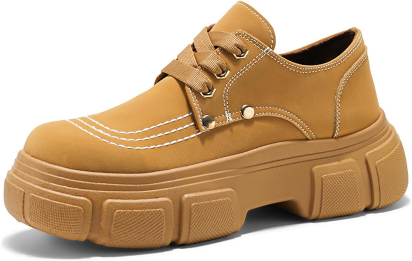 

Мужские кроссовки Oxford с массивной подошвой - повседневные кожаные туфли на шнуровке с круглым носком и декоративной строчкой, толстая платформа, нескользящая резиновая подошва для ежедневного уличного стиля Kelibasi, коричневый