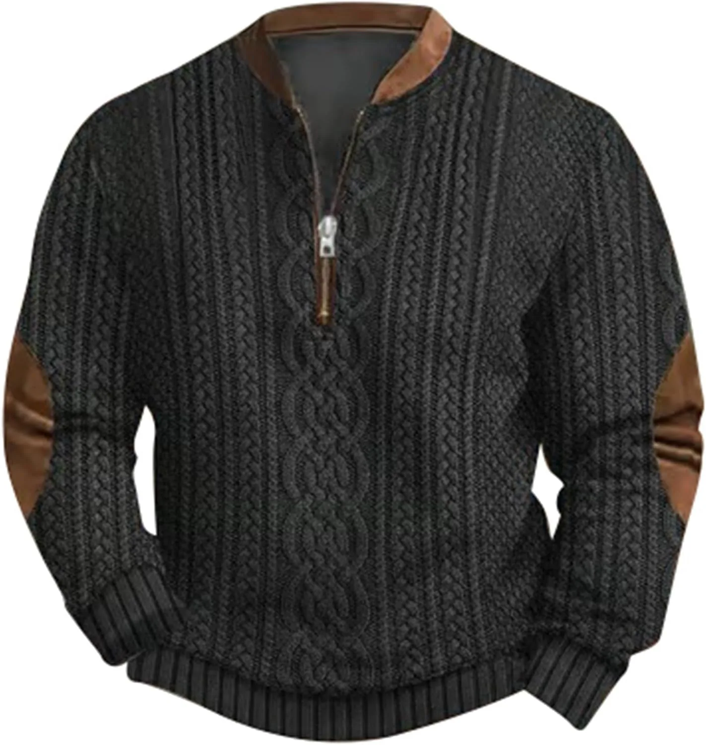 

Мужской свитер с принтом, вязаный, с молнией и длинными рукавами