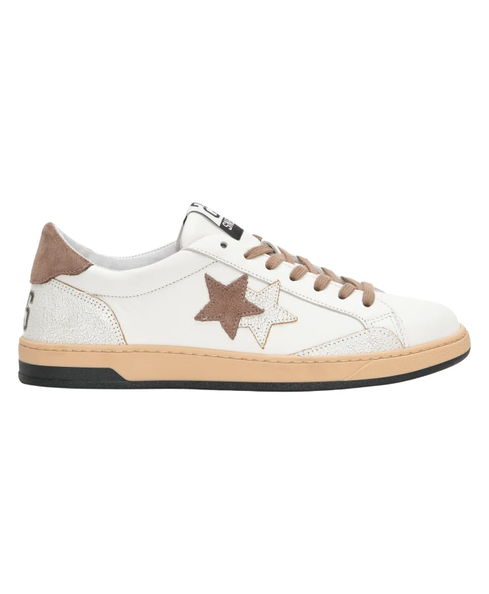 

Белые кожаные кроссовки с деталями бежевого цвета 2Star, коричневый