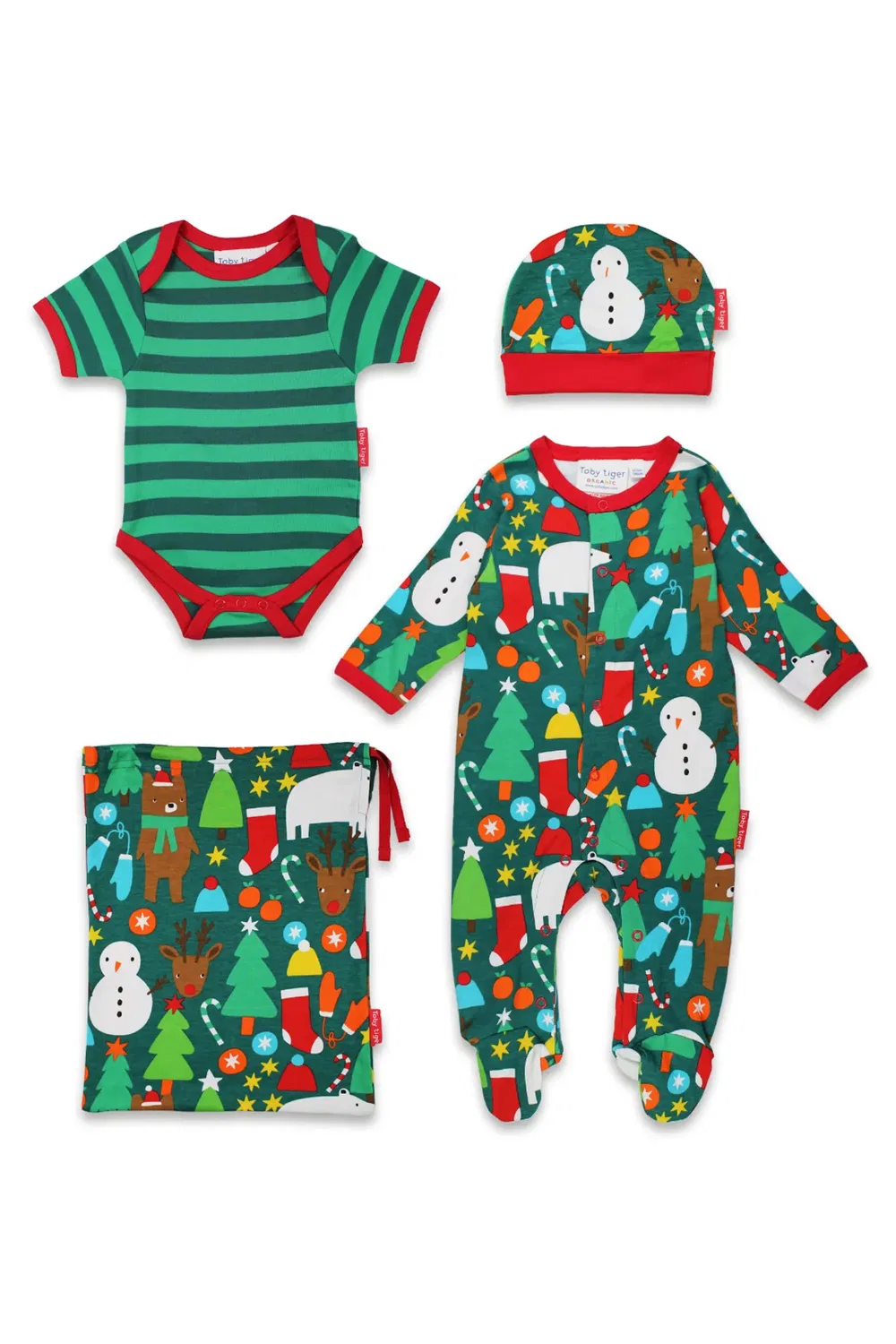 Детский комплект для новорожденного с принтом Christmas Bear Toby Tiger, Green