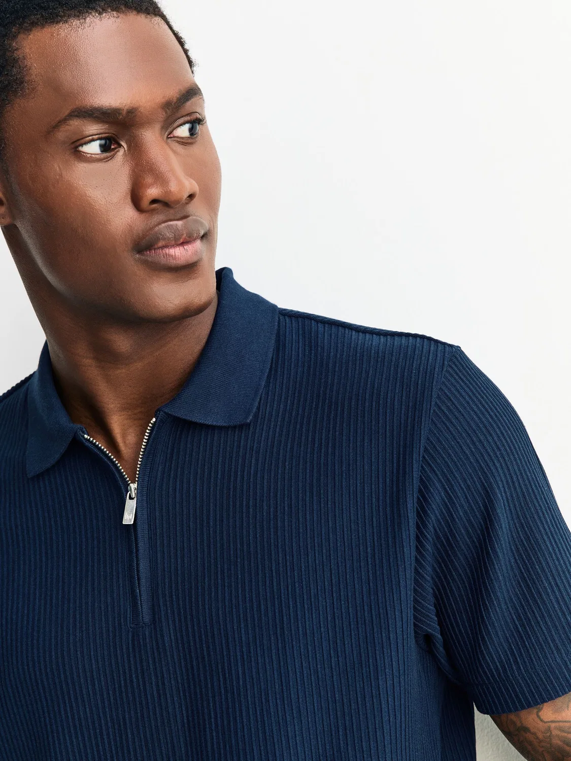 Поло с текстурой, модель Smart Zip Neck Next, темно-синий