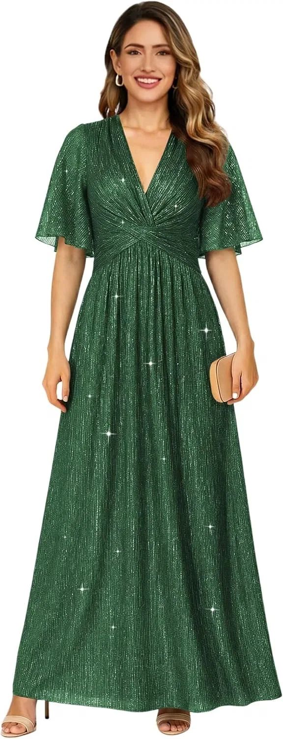 Женское длинное платье с блестками A-line Prom Gown, Emerald Green