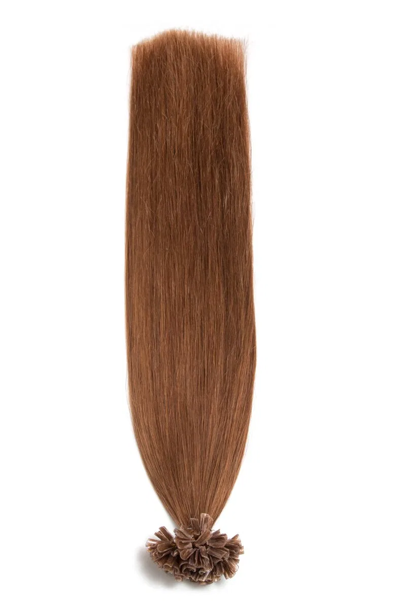 Накладные пряди для волос с кератиновыми капсулами MAHNAZ (45 см, 50 шт.) Glamxtensions, No.08 Golden Brown — фото 2