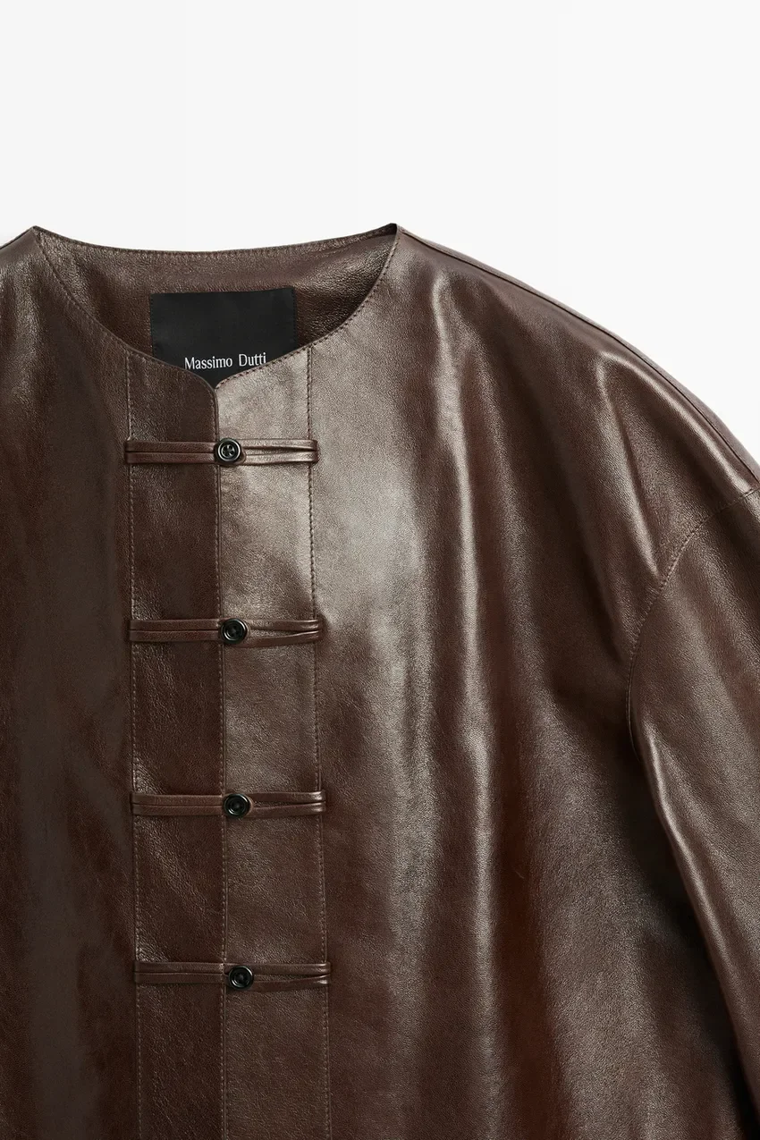 Куртка Massimo Dutti Nappa Leather Toggle, коричневый — фото 2