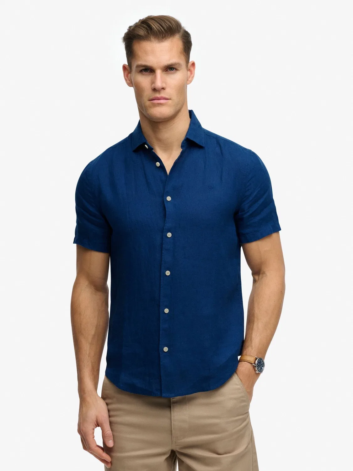 Льняная рубашка с короткими рукавами Superdry French Blue Riviera — фото 4