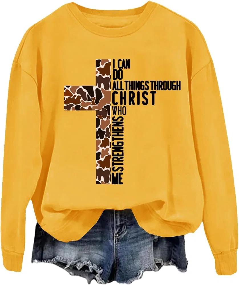 Мужской свитшот с принтом I Can Do All Things Through Christ Who Strengthens Me, жёлтый