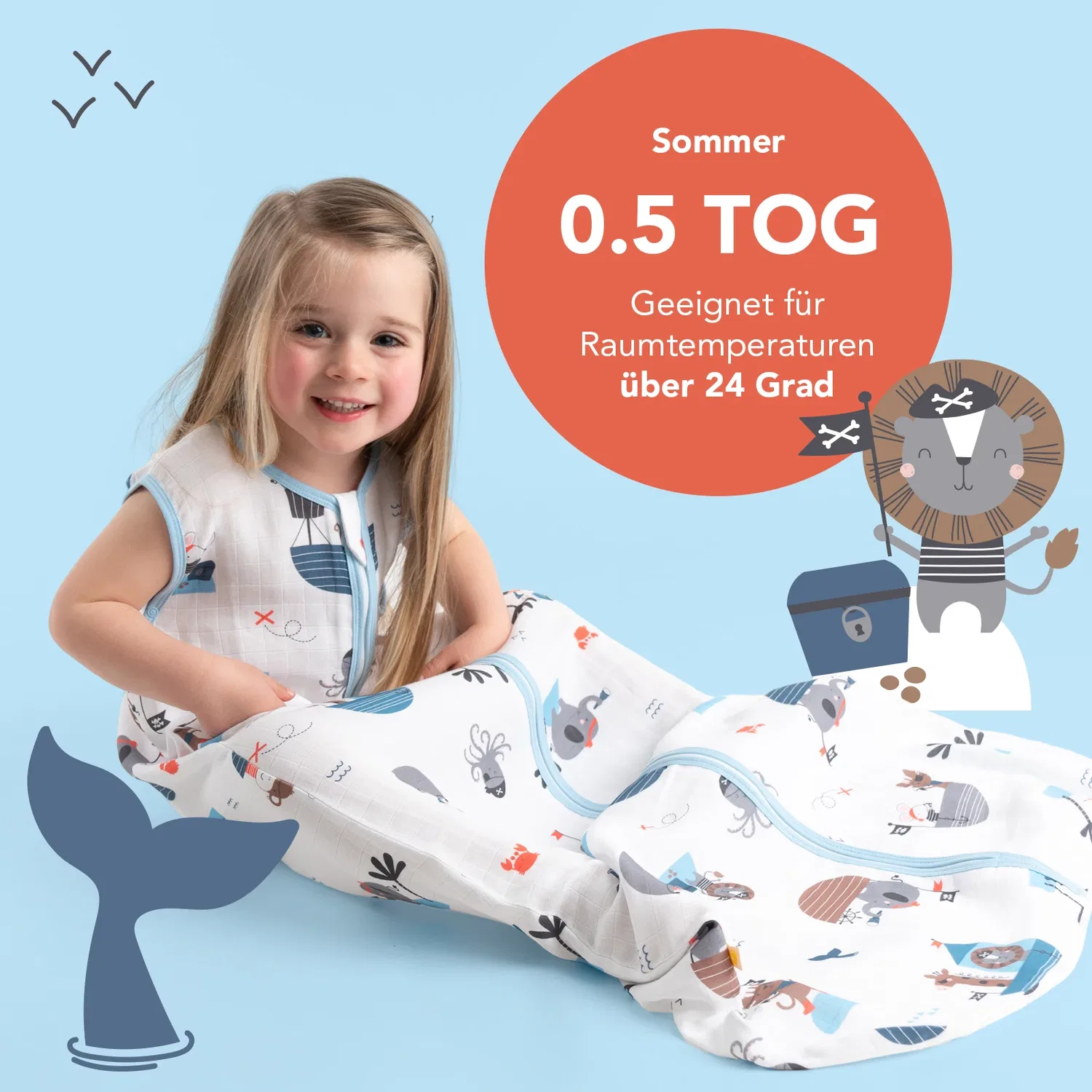 Спальный мешок для малыша из муслина 0.5 TOG Schlummersack, голубой — фото 3