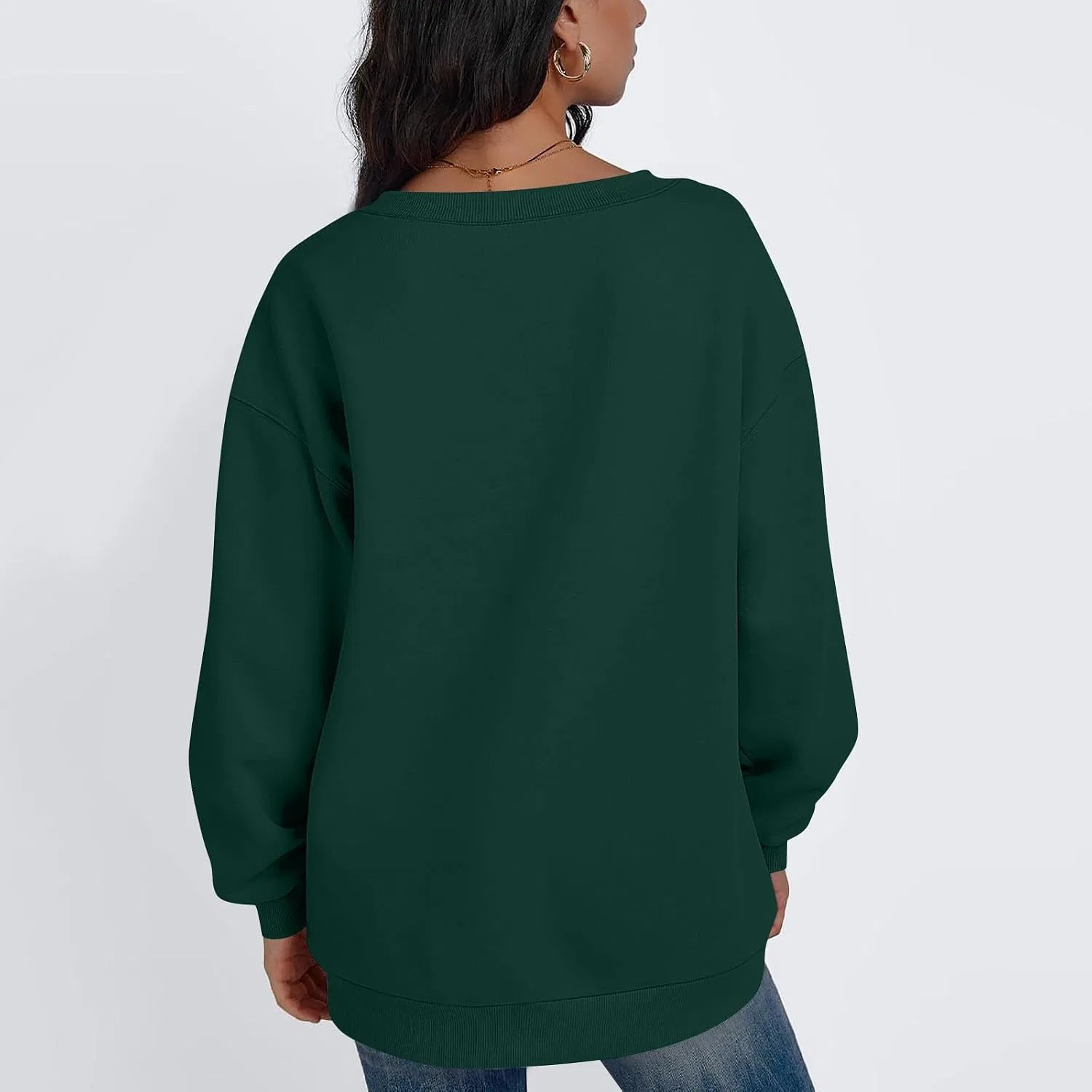 Женский свитшот оверсайз с V-образным вырезом, 03-dark Green — фото 3