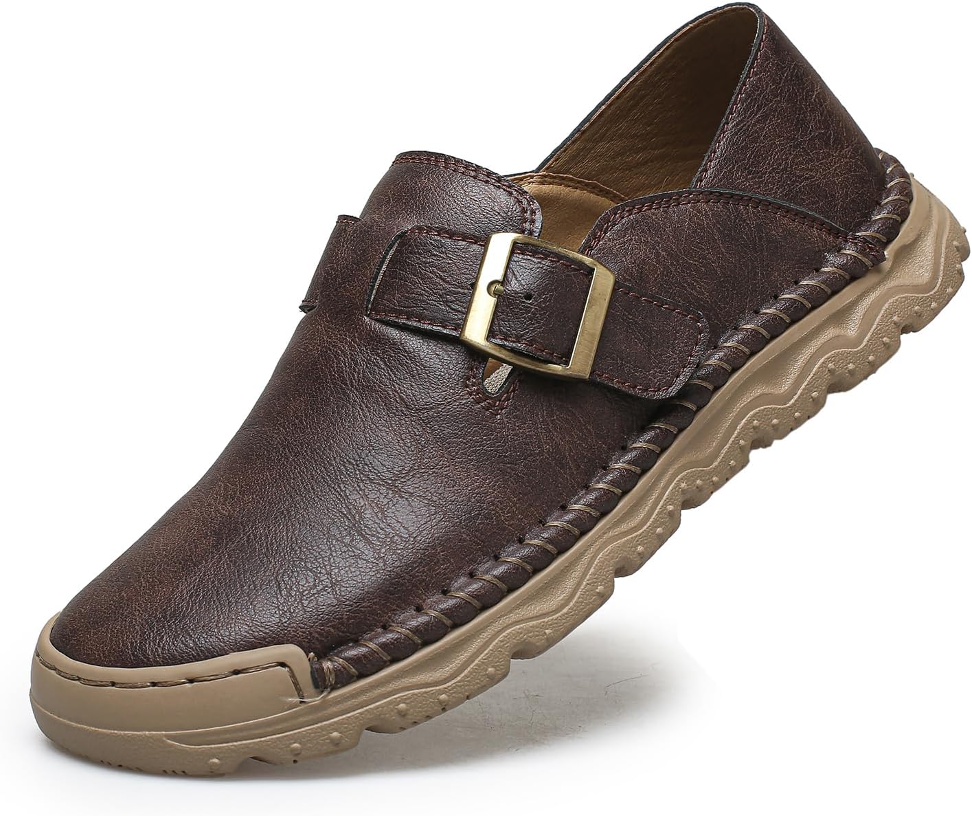 

Мужские классические мокасины Dacnakby с кожаной верхней частью, слипоны, лоферы с пряжкой, комфортной подошвой, ручной работы, повседневные плоские туфли, коричневый