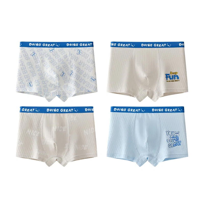 Детские трусы-боксеры для мальчиков хлопковые набор 4 шт Red bean, White+Light Gray+Light Gray+Blue