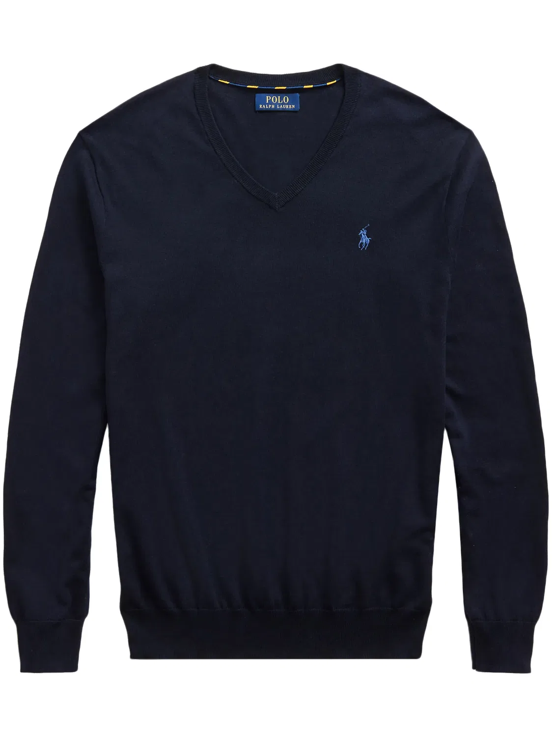 Джемпер с V-образным вырезом и вышитым логотипом Polo Ralph Lauren, темно-синий