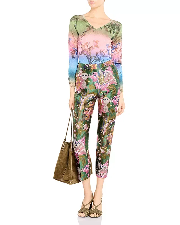 Женские брюки с принтом Bristol Floral Crop Pants Etro, Multicolor/Green — фото 2