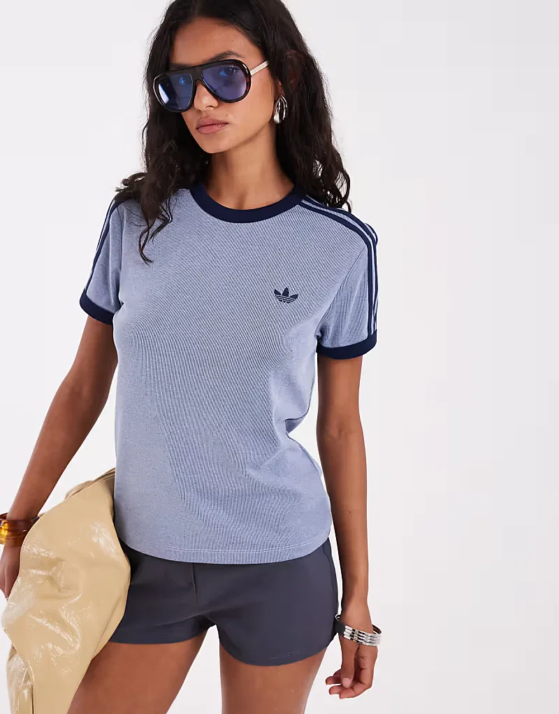 Футболка Adidas Originals приталенного кроя с тремя полосками, светло-голубой