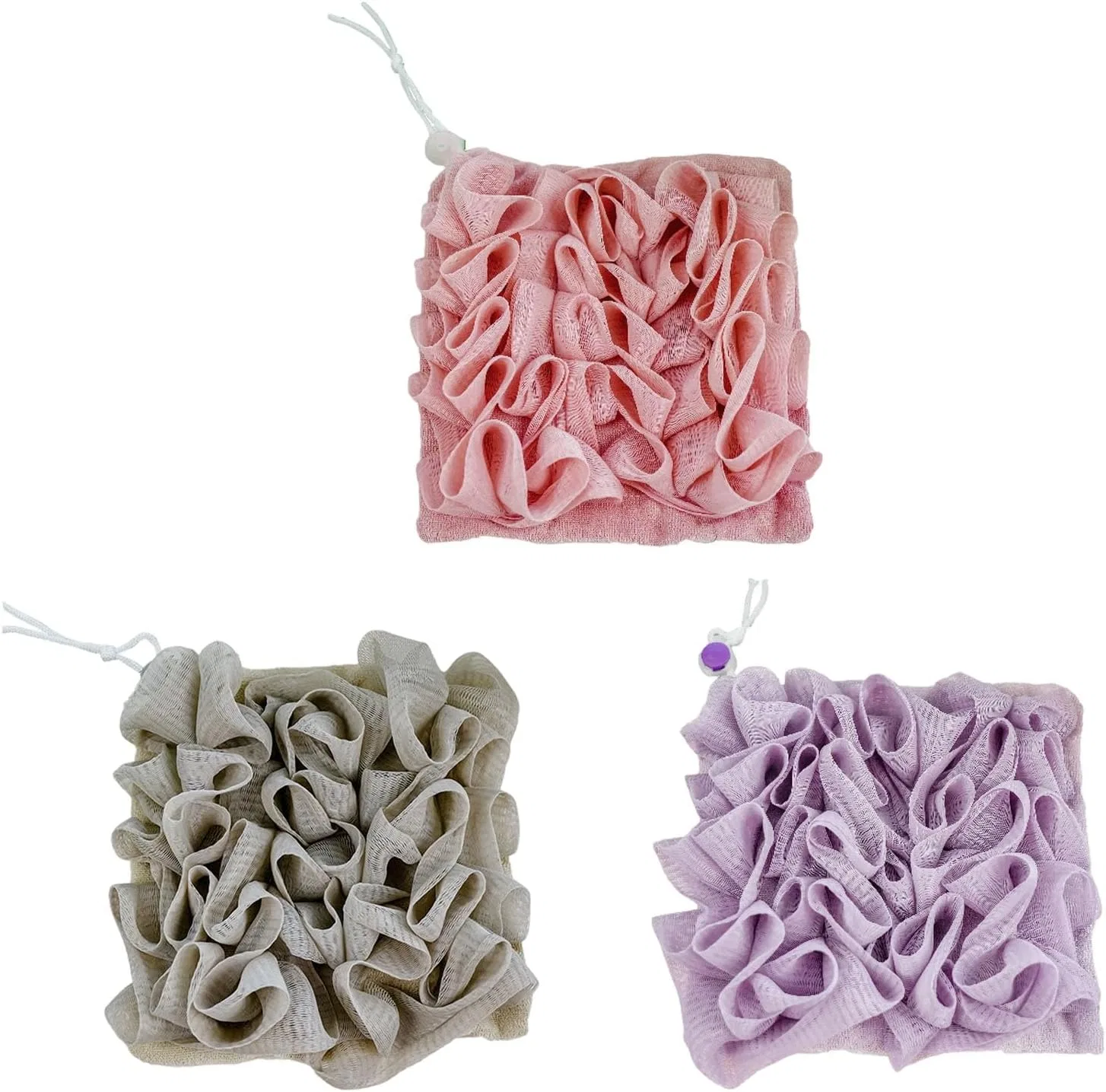 Мочалка для душа 3 шт, alloneslife, 17x17 см, Pinkandpurple Khak