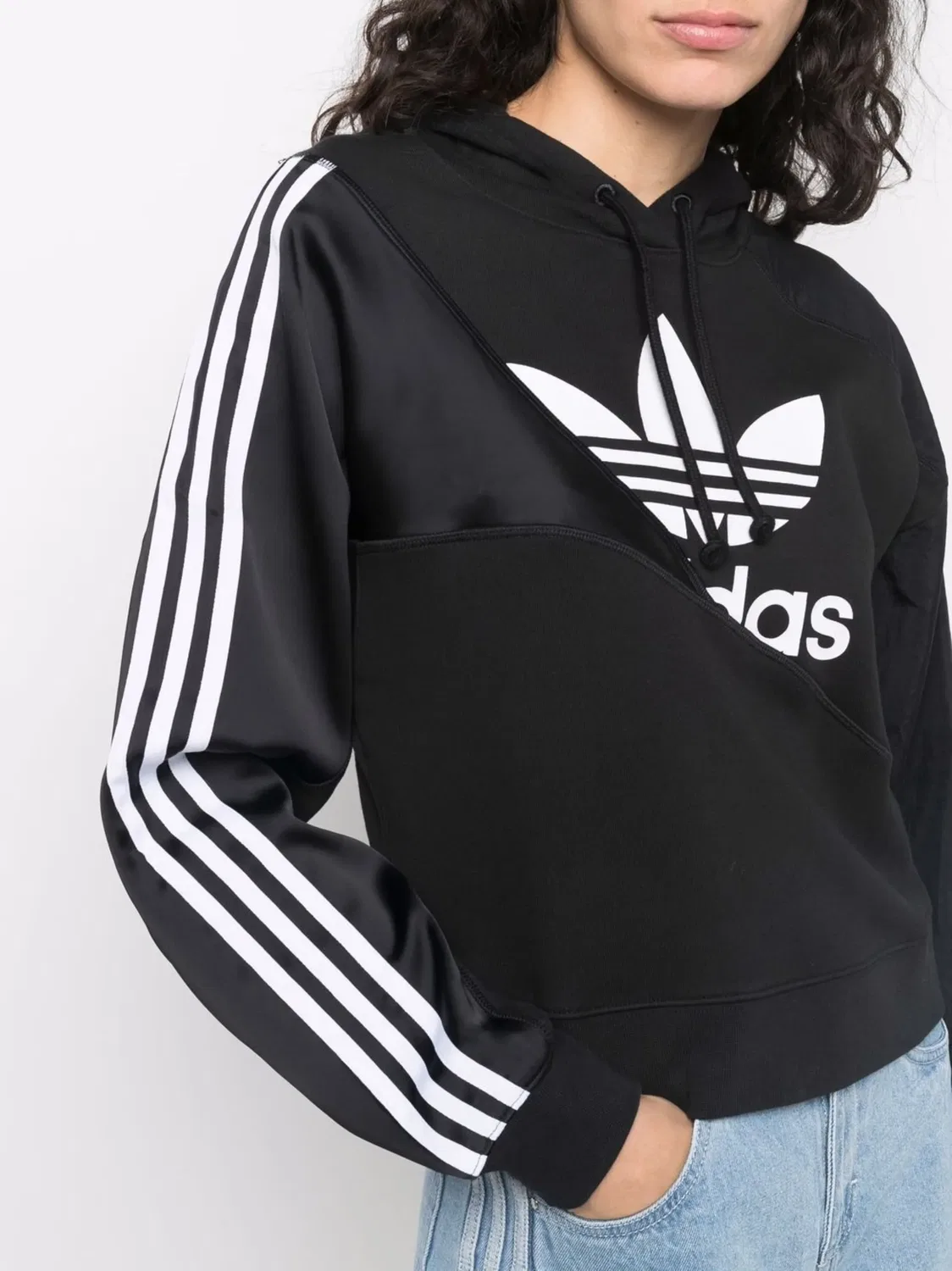 Худи с раздельным логотипом Trefoil Adidas, черный — фото 2