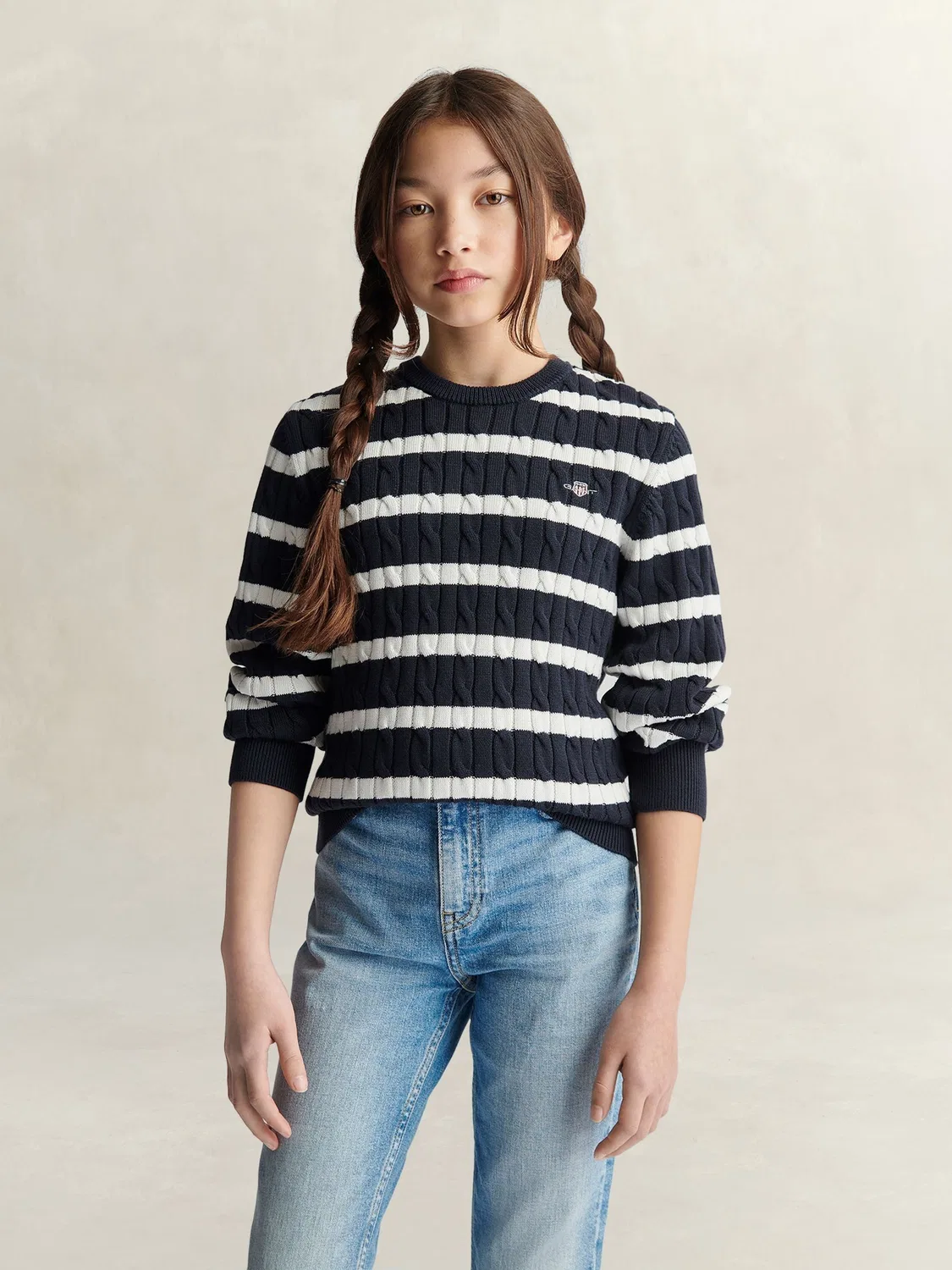 Джемпер с кабельным узором Gant Shield Cable Knit Striped, синий