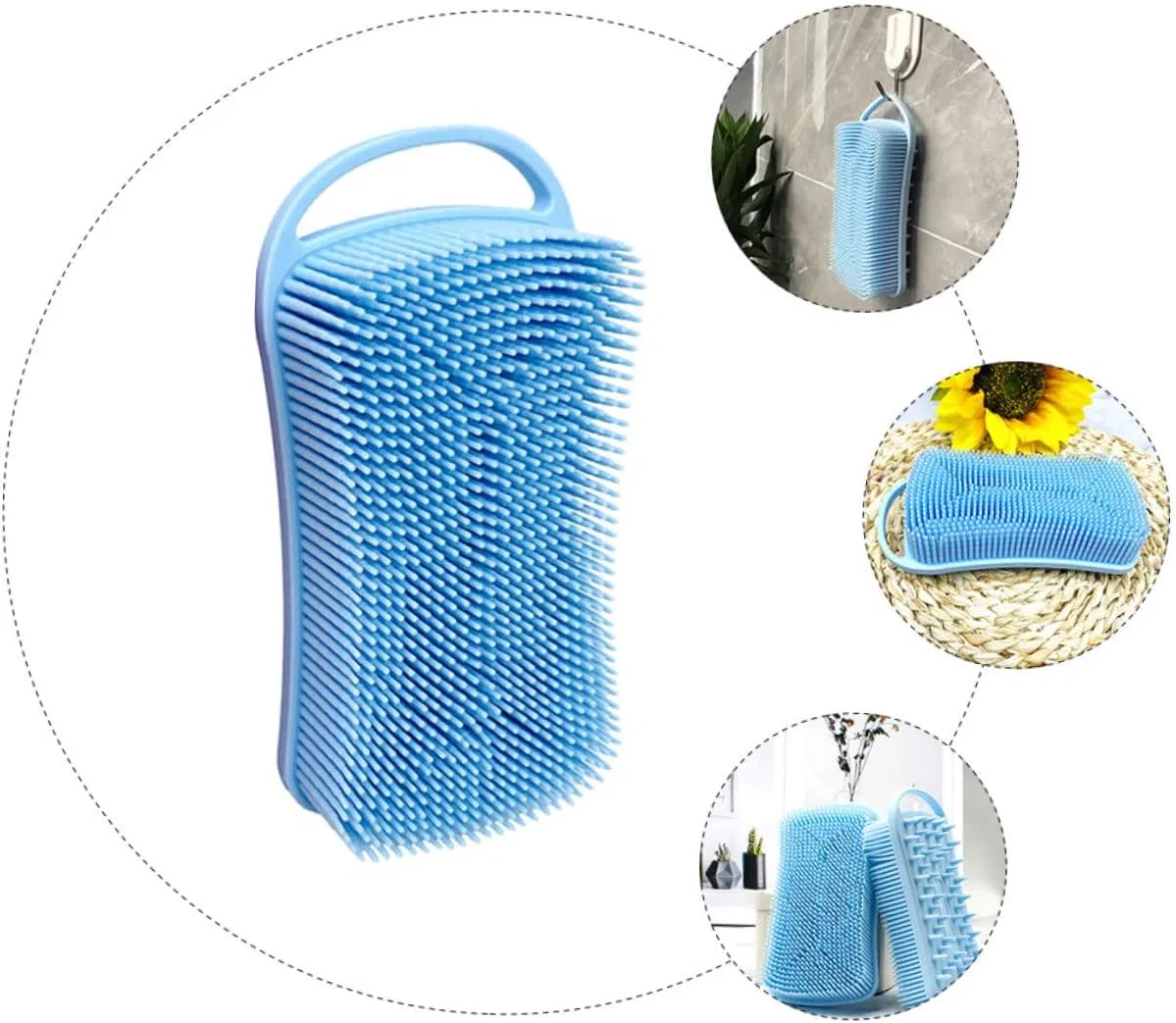 Щетка для тела силиконовая с крючком, TOPBATHY, 1 шт, 14.1x7x3.7 см, 126 г, Blau — фото 4