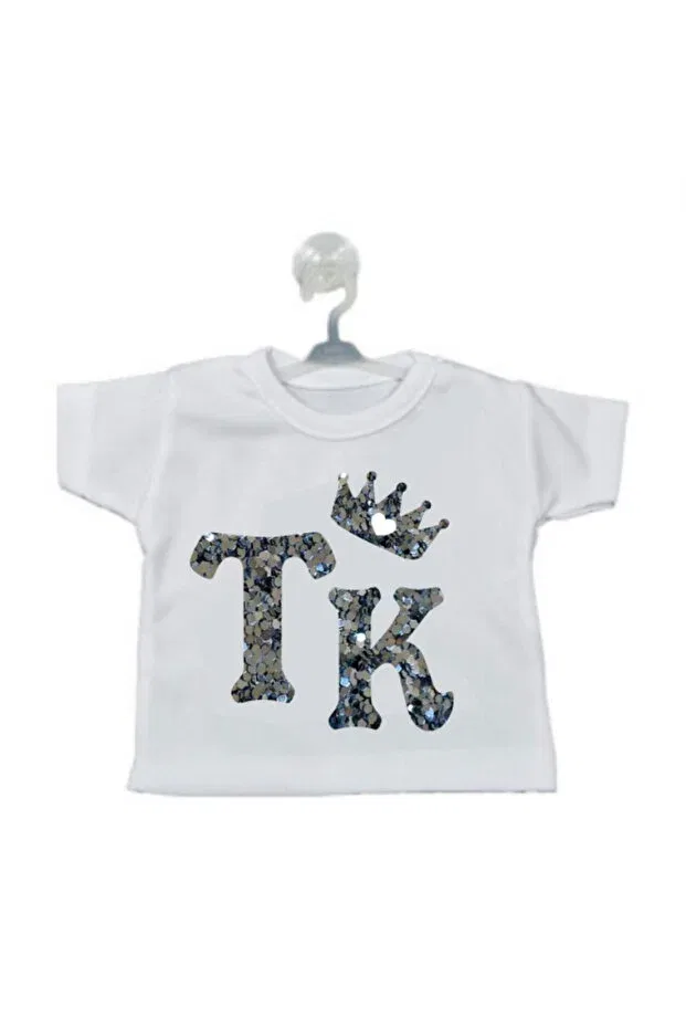 Детская футболка с принтом Gold Silver Letter Printed Mini T-Shirt For Your Car Teknik, Gri — фото 2