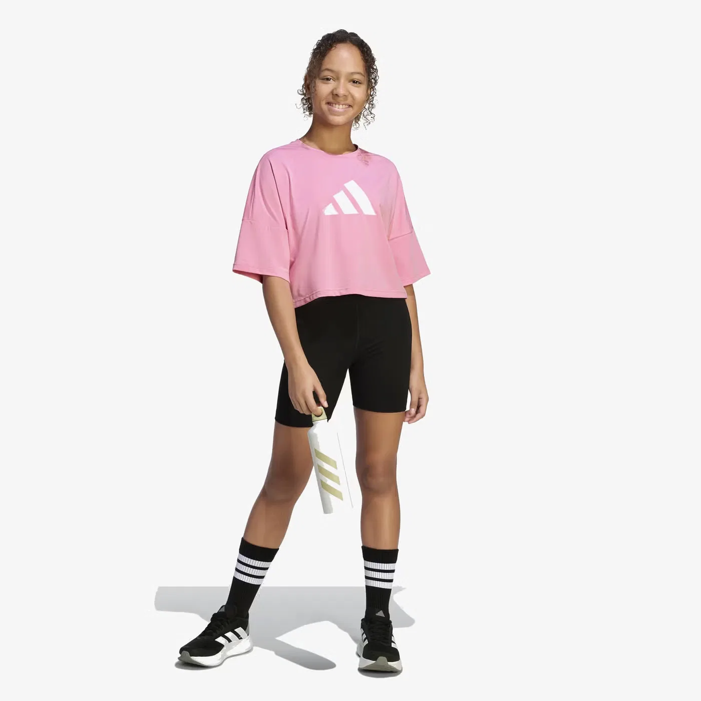 Футболка укороченная с логотипом Adidas, розовый — фото 4