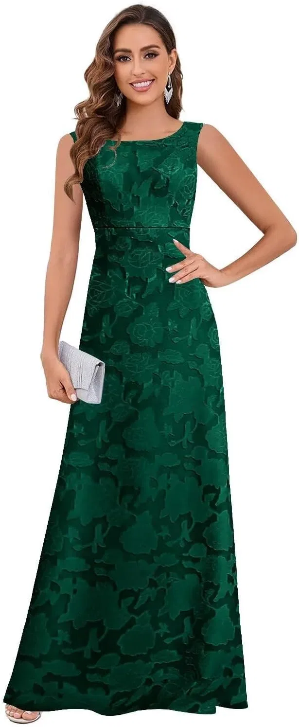 Женское вечернее платье с жаккардовым кружевом MJ121, Emerald Green
